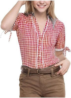 Women Oktoberfest Plaid Shirt V-Neck Button Down Top Dirndl Blouse German Bavarian Traditional Beer Girl Dirndl Blouse