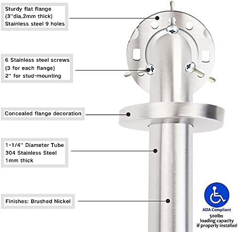 Stainless Steel Bathroom Safety Shower Grab Bar, Anti Slip Bathtubs Grab Bars,Toilet Assist Saft Handle Handrail ADA Compliant 500lbs for Handicap Elderly Senior (Brushed, 24 inches)