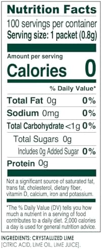 True Lime 100ct (Pack of 1) - Water Enhancer - Bulk Dispenser - 0 Calorie Drink Mix Packets For Water - Sugar Free Lime Flavoring Powder Packets