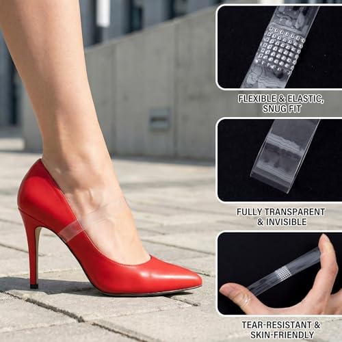6 Pairs Invisible High Heel Shoe Straps, Transparent Elastic Anti-Loose Shoe Straps for Women, Reusable TPU Ankle Strap Shoelaces Belt for Daily, Weddings, Parties