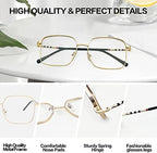 Oversized Square Metal Reading Glasses Women, Large Anti Blue Light Computer Reader, Anti Eyestrain Eyewear