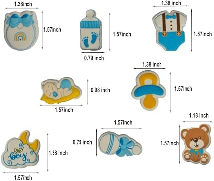 Edible 8 pieces Baby Shower for Baby Boy cake decorations, cupcake toppers, perfect Icing Cookies decro for Birthday Reveal party Team Dinner