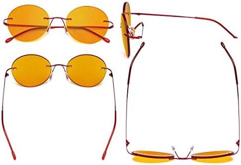 Eyekepper Frameless Blue Light Blocking Glasses with Orange Tinted Lens for Sleeping - Round Rimless Computer Reading Glasses Men Women Red