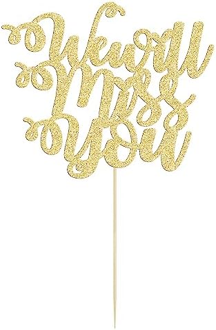 1Pc We Will Miss You Cake Topper Glitter Red Love Heart Good Luck Cake Pick Retirement Theme Going Away Party Cake Decorations Gold