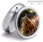 Pill Box 3 Compartment Metal Medicine Pill Organizer Squirrel on The Ground Pill Case for Purse Or Pocket Cute Mini Portable Pill Holder Travel Pill Container to Hold Supplements, Vitamins, Fish Oil