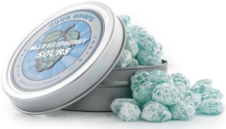 Sour Drops - Blue Raspberry Sour Hard Candy - Small Batch - No Artificial Dyes, Vegan & Gluten Free - 3 Gift Tins (100g Each)