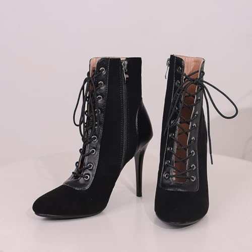 Women's Stiletto Ankle Boots Pointed Toe Lace Up High Heel Short Booties Evening Wedding Party Jeans Dress Heeded Dance Shoes
