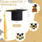 Frienda 50 Pcs Black Mini Felt Graduation Caps Bulk with Tassel Wine Bottle Lollipop Toppers Grad Cake Pops Cover Toppers Mini Grad Hat for 2026 Graduation Party Decorations Lollipop Favors Supplies