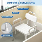 Shower Chair for Bathtub, Adjustable Height 15.7"–21.2" Bath Stool with Removable Backrest and Arms, Rust-Resistant Aluminum Frame, Non-Slip Rubber Feet, Supports 350 lbs， Neutral Gray