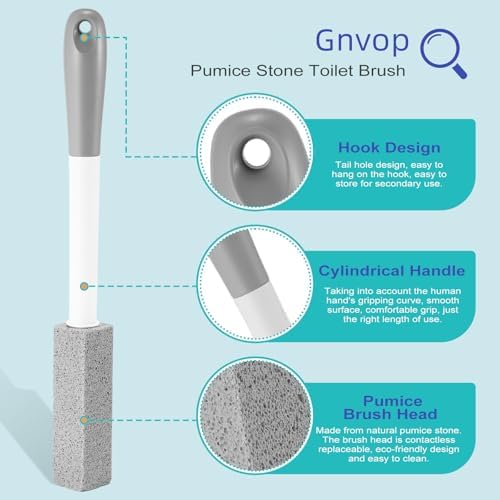 4 Pack Gnvop Toilet Pumice Stone with Long Handle,Pumice Stone Toilet Bowl Cleaner,1 Cleaning Handle, 4 No Touch Replaceable Piedra Pomez for Cleaning Toilets, Bathtubs, Grills, Swimming Pools, Sinks