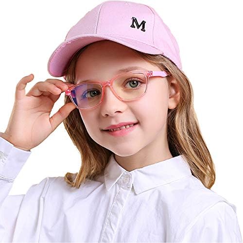 Kids Blue Light Blocking Glasses 2 Pack, Anti Eyestrain & UV Protection, Computer Gaming TV Phone Glasses for Boys Girls Age 3-9 (Clear+Transparent Pink)