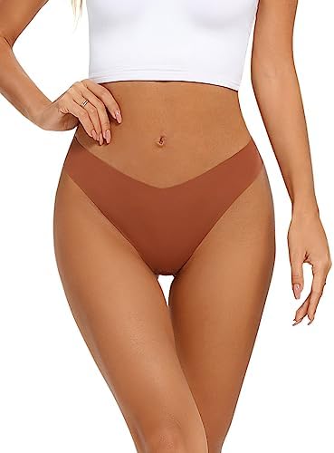 tichers Seamless Thongs for Women No Show Thong V-waisted Stretch Breathable Sexy Panties Underwear 6 Pack