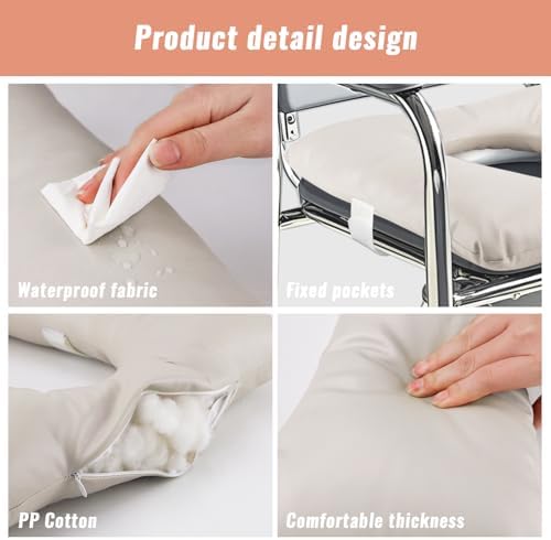 Bedside Commode Cushion, Seniors Portable Seat Cushion for Toilet/Shower/Bedside, Universal Fit Commode Padded Seat for Elderly, Seats Pad Cover Toilet Seats 17x17 with Fixing Straps (Gray)