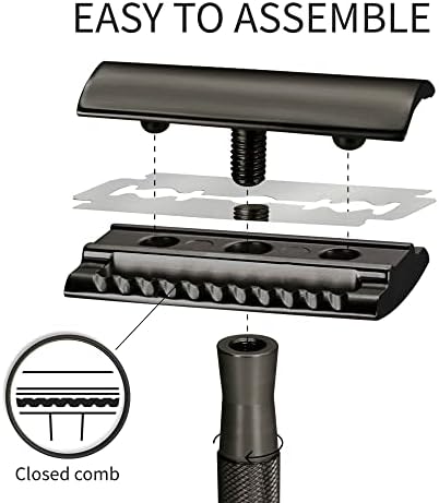 Bambaw Safety Razor for Men with 5 Blades, Double Edge Safety Razors for Men, Sustainable Single Blade Razor, Zero Waste Metal Razors - Black