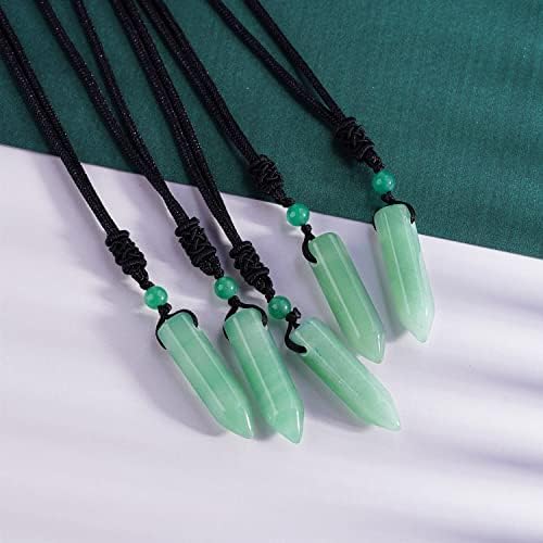 Hexagonal Crystal Points Pendant Necklace Black Obsidian Healing Stone Necklace Adjustable Rope Reiki Gemstone Necklace Handmade Jewelry for Men Women