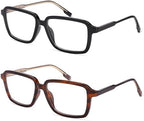 AMOMOMA 2 Pack Retro Reading Glasses for Women Men,Rectangle Blue Light Computer Reader Frame AM6198