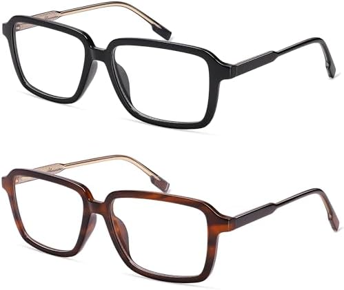 AMOMOMA 2 Pack Retro Reading Glasses for Women Men,Rectangle Blue Light Computer Reader Frame AM6198