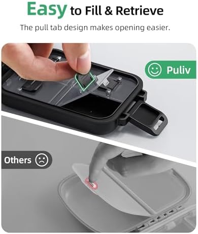 PULIV Travel Pill Organizer with 3 Layers for Compact and Large Storage, Easy-to-Open Daily Pill Box Case, Portable Medication Organizer with 8 Compartments for Supplements, Vitamins, Fish Oils