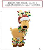 Personalized Reindeer Christmas Ornament 2025 - Free Customization | Santa Hat Deer Figurine Tangled in Lights for Xmas Tree | Unique Keepsake - Custom Name & Year