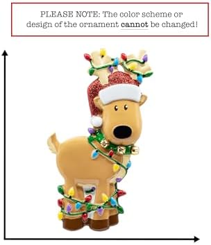 Personalized Reindeer Christmas Ornament 2025 - Free Customization | Santa Hat Deer Figurine Tangled in Lights for Xmas Tree | Unique Keepsake - Custom Name & Year