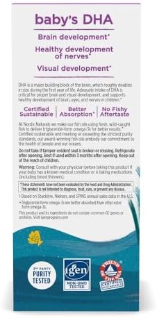 Nordic Naturals Baby’s DHA, Unflavored - 2 oz - 1050 mg Omega-3 + 300 IU Vitamin D3 - Supports Brain, Vision & Nervous System Development in Babies - Non-GMO - Servings May Vary