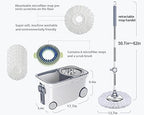 Spin Mop Bucket Deluxe 360 Spinning Floor Cleaning System with 6 Microfiber Replacement Head Refills,62" Extended Handle,4X Wheel for Home Cleaning