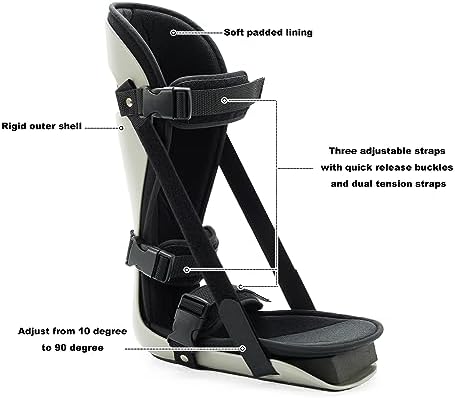 Plantar Fascitis Night Splint Adjustable Leg Support Brace for Fascia, Tendon and Calf Stretching, Heel and Bone Spur, Arch Pain Treatment Fit Right or Left Foot, Grey, Large