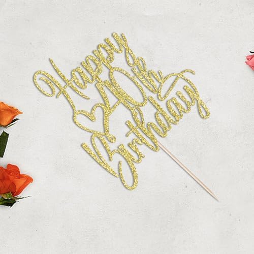 Gold Glitter Happy 40th Birthday Cake Topper - Cheers to 40 Years Cake Topper, 40 & Fabulous Cake Decoration for Hello 40th Birthday Anniversary Party Cake Decorations Supplies