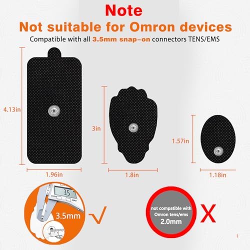 TENS Unit Electrode Pads 20 Pack - SM Electrodes, 3.5mm Snap-On EMS Replacement Pads for Electrotherapy Reusable Over 50 Times, Compatible with AVCOO、MEDVICE and Belifu TENS Machines (Black)