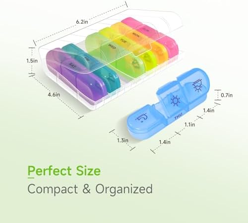 Weekly Pill Organizer 3 Times a Day – 7 Day Medicine Pill Organizer and Travel Pill Box with Large Openings, Elegant Pill Case for Easy Use – Morning Noon Evening Compartments for Pills, Vitamins