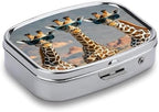 Three Giraffes Wearing Sunglasses Pill Case 2 Compartments Travel Pill Organizer for Pocket Small Pill Box Portable Pill Container Metal Medication Holder to Hold Vitamin Fish Oil Supplement