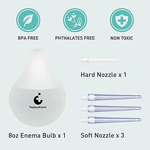 TopQuaFocus 8oz Enema Kit - Anal and Vaginal Douche for Men, Flushing System with Silicone Bulb and 4 Replaceable Tips (Transparent)