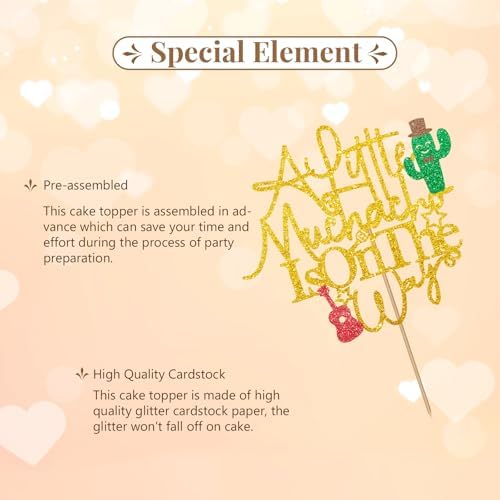 A Little Muchacho Is On The Way Cake Topper, Fiesta 1st Birthday Cake Decor, Gold Glitter Spainish A Little Muchacho Cake Topper for Boy, Mexican Themed Baby Shower Party Decoration