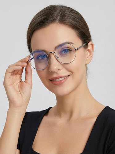 2-Piece Set of Retro Round Eyeglasses for Women, Clear Lens Metal Frames, Stylish Costume Accessories