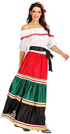 ReneeCho Women's Mexican Dress Halloween Costume Adult Traditional Senorita Blouse Dance Skirt