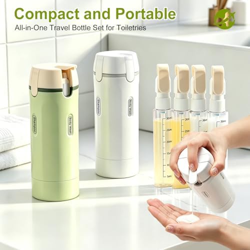 4 in 1 Travel Dispenser Bottle Leakproof Refillable Travel Bottles for Toiletries Portable Size Containers for Shampoo Lotion Cosmetics Travel Essentials for Women Men (White)