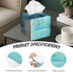 Abstract Turquoise Grey Art Tissue Box Cover,PU Leather Tissue Box Holder Square,Modern Home Decoration for Bathroom Living Room Kitchen Office Car,5.2"×5.2"×5.2"