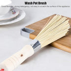 Bamboo Wok Brush, Bamboo Dish Brush Wok Cleaning Brush Pot Cleaning Whisk Dishwashing Kitchen Washing Tools Long Handle for Household Skillet Grill Utensils Cast Iron Sink Vegetable Scrubbing