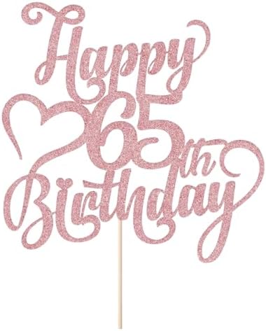 Rose gold Glitter Happy 65th Birthday Cake Topper - 65 Anniversary/Birthday - Hello 65, Cheers to 65 Years,65 & Fabulous Cake Topper Party Decoration