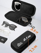 Double Glasses Case Hard Shell, Dual Sunglasses Organizer w/ Zipper, Shockproof Travel Eyewear Storage Case for Car