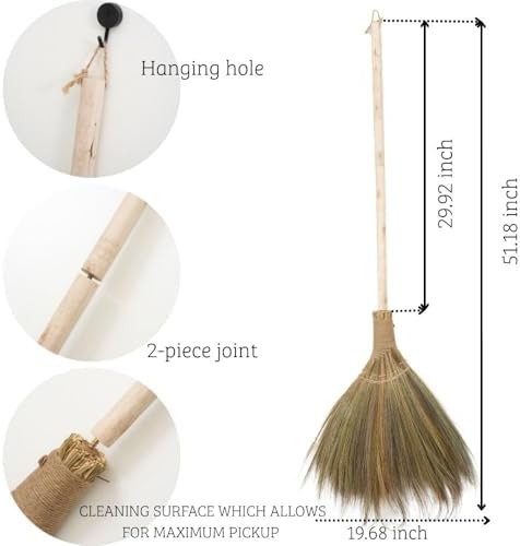 Vietnamese Straw Soft Broom with Long Handle - Sweeping Whisk Broom - with 51.18 inch Length