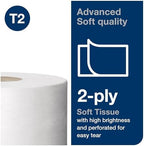 Tork Mini Jumbo Toilet Paper Roll White T2, Advanced, 2-Ply, 12 x 751', 12024402