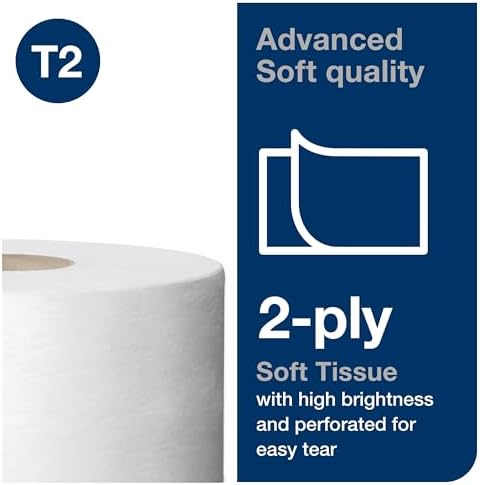 Tork Mini Jumbo Toilet Paper Roll White T2, Advanced, 2-Ply, 12 x 751', 12024402