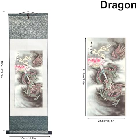 Chinese Brush Painting, Chinese Landscape Ink Painting, Chinese Flower and Bird Ink Painting, Asian Tapestry, Silk Scroll Painting, Decor Chinese Wall Hanging Painting 39*12"/100*30cm (Dragon)