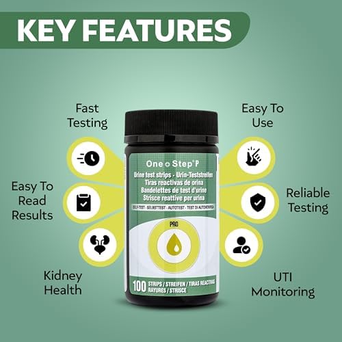 One Step Protein Urine Testing Kit, 100 Urine Test Strips, Quick, Accurate Results, 60 Seconds, Home Urinalysis Test Strips, Proteinuria Check, Monitor UTI, Kidney Health, Liver & More