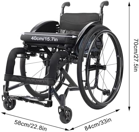 Folding Sports Wheelchair, Lightweight Wheelchair for Adults, Adjustable Footrest and Seat Height,Self-propelled Manual Chair with Anti-Tipper, All Terrain Wheelchair (Black)