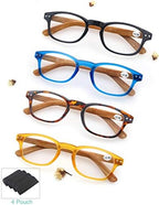 MODFANS 4 Pack Reading Glasses 2.5 Fashion Wood-Look Spring Hinges Stylish Readers Men Women