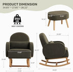 HCHAIRH Rocking Chair with Ottoman, Upholstered Glider Rocker with High Backrest and Side Pocket, Rocking Accent Armchair with Solid Wood Legs for Nursery/Living Room/Bedroom Green