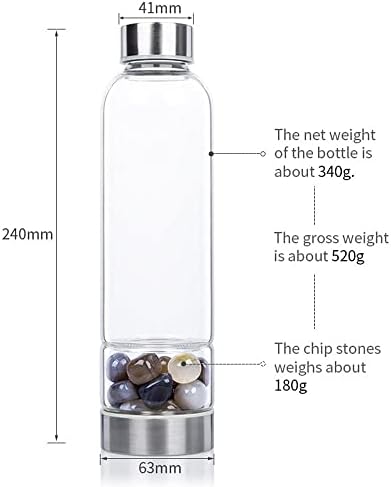 Crystal Water Bottle Reusable Water Bottle Natural Elixir Quartz Crystal Healing Point Crystal Reiki Energy Elixir Gemstone Infused Water Bottle