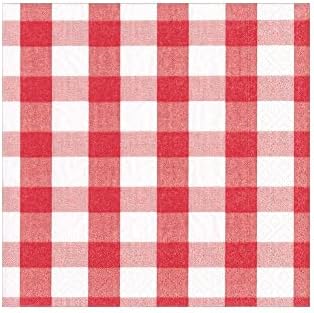 Caspari Gingham Paper Cocktail Napkins in Red, Two Packs of 20